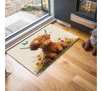 MLSOWM Cartoon Animals Door Mats Indoor - Absorbent, Non-Slip, Washable Highland Cattle Low Profile Door Mat, Rubber Backed Dust & Dirt Trapping Doormat, Barrier Mat & Entrance Rugs, Brown