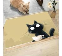 MLSOWM Cartoon Style Door Mats Indoor 40 x 60 cm, Non Slip Washable Doormats, Low-Profile Floor Mat Surprised Black Cat Area Rug Carpet for Entrance Bedroom Bathroom, Coffee Brown