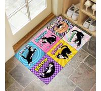 MLSOWM Cartoons And Comics Door Mat Indoor - 90 x 150 cm Heavy Duty Rubber Floor Mats Fun Cats Non Slip Super Absorbent Doormats for Kitchen Entrance Entryway, Purple