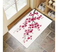 MLSOWM Cherry Blossom Branches Welcome Mats Japanese Fresh Style Indoor Door Mat Dirt Trapper Doormats with Non Slip Rubber Backing Entrance Decorative for Porch, Inside, Kitchen, 90 x 150 cm, Pink