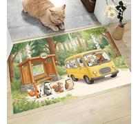 MLSOWM Children'S Door Mat 60 x 90 cm Entryway Rug Machine Washable Non Slip Animals Line Up To Ride In Cars Doormat Soft Small Rug Low-Pile Thin Carpet for Kitchen Bedroom Bathroom, Yellow-Green