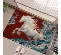 MLSOWM Classic And Elegant Door Mats Indoor 90 x 150 cm, Non Slip Washable Doormats, Low-Profile Floor Mat Galloping Horses Area Rug Carpet for Entrance Bedroom Bathroom, Dark Red