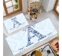 MLSOWM Classical Blue And White Porcelain Style Kitchen Rug Sets 2 Piece, 50x80cm+50x150cm Non Slip Kitchen Mats Washable A Bow Floor Mat Carpet Runner Rugs for Hallway Laundry Office Decor, Blue
