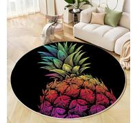MLSOWM Colorful Pineapple Round Rugs 180cm Area Rugs Anti Slip Machine Washable Surrealism Carpet Low Pile Rug Non-Shedding for Dining Room, Bedroom, Living Room, Black