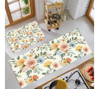 MLSOWM Country Garden Kitchen Rug Sets, 2 Piece Non Slip Kitchen Mats Retro Style Runner Set with Rubber Backing Super Absorbable Washable Floor Mats 40x60cm+40x120cm Peach Pink