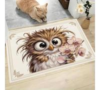 MLSOWM Creative Ideas Door Mat 60 x 90 cm Entryway Rug Machine Washable Non Slip Cute Owl Doormat Soft Small Rug Low-Pile Thin Carpet for Kitchen Bedroom Bathroom, Light Brown