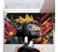 MLSOWM Crowned Monkey Door Mat Washable Red Welcome Mats 60 x 120 cm Low Pile Non Slip Doormats Street Graffiti Art Small Carpet for Entrance Bedroom Dining Room Bedside