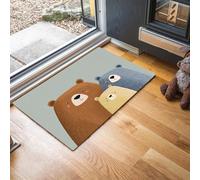 MLSOWM Cute Animals Door Mat 50 x 80 cm - Machine Washable Mat Super Soft Non Slip Doormat Indoor Outdoor Three Bears Absorbent Floor Mats Heavy Duty Entrance Rug, Gray Blue