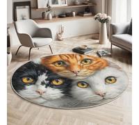 MLSOWM Cute Cat Round Rug 180cm Washable Area Rugs Short Pile Thin Rug Lush Lovers Non Slip Circle Carpet for Living Room Bedroom Dining Room Hall Decor, Orange