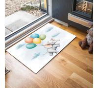 MLSOWM Cute Elephant Washable Door Mats Indoor & Outdoor - Non-Slippery Heavy Duty Balloon Watercolor Painting Doormat with Rubber Backed - Perfect Dust Grabbing Doormats (Light Blue, 90 x 150 cm)