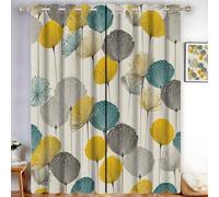 MLSOWM Dandelion Pattern Blackout Curtains, Retro Plants Thermal Eyelet Curtains for Living Room Bedroom Window, Mustard Yellow, 2 Panels, W 66" x L 54"