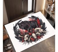 MLSOWM Dark Gothic Washable Area Rug, 80 x 120 cm, Dark Red | Wolf Skull Indoor Door Mat, Washable, Non-Slip, TPR Backing, Super Absorbent, Low Profile for Front Door Entryway Hallway
