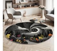 MLSOWM Dark Landscape Area Rugs 120cm Round Rugs Non-Slip Washable Strange Spiral Entrance Floor Carpet Short Pile Circle Rug for Bedside Bedroom Living Room Kids Room Decor, Dark Gray