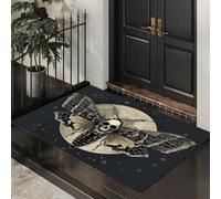 MLSOWM Dark Retro Door Mats Indoor, 40 x 60 cm Machine Washable Soft Doormats, Dirt Trapper Skull Moth Door Mat, Super Absorbent Entrance Rug, Non-slip Floor Mats, Brown