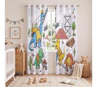 MLSOWM Dinosaur Builders Blackout Window Curtains for Bedroom - Dinosaurs, Cranes, Bricks Darkening Thermal Privacy Curtain & Drapes, Eyelet Curtains for Living Room, 2 Panels, 66" x 90", Blue-Green