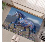 MLSOWM Door Mat Blue Washable Abstract Horse Area Rug 40 x 60 cm Doormats Non Slip Wild Animals Low Pile Small Carpet for Entrance Bedroom Dining Room Kitchen Bedside Office