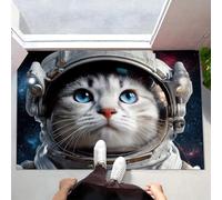 MLSOWM Door Mat Grey Washable Spacesuit Cat Area Rug 80 x 120 cm Doormats Non Slip Space Exploration Style Low Pile Small Carpet for Entrance Bedroom Dining Room Kitchen Bedside Office