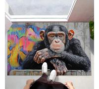 MLSOWM Door Mat Light Gray Washable Chimpanzee Area Rug 60 x 120 cm Doormats Non Slip Street Graffiti Style Low Pile Small Carpet for Entrance Bedroom Dining Room Kitchen Bedside Office