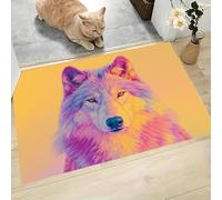 MLSOWM Door Mat Yellow Washable Mysterious Wolf Area Rug 50 x 80 cm Doormats Non Slip Wild Beauty Low Pile Small Carpet for Entrance Bedroom Dining Room Kitchen Bedside Office