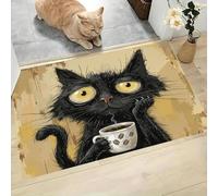 MLSOWM Door Mats Indoor 60 x 120 cm, Super Soft Non Slip Messy Black Cat Doormat Machine Washable Low Profile Floor Mats Retro Animals Entrance Rug for Patio, Front Back Door, Pets, Pale Yellow