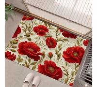 MLSOWM Door Mats Indoor 60 x 120 cm, Super Soft Non Slip Poppy Fields Doormat Machine Washable Low Profile Floor Mats Country Style Entrance Rug for Patio, Front Back Door, Pets, Red