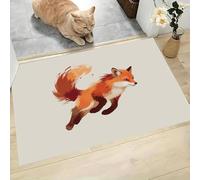MLSOWM Door Mats Indoor 90 x 150 cm, Super Soft Non Slip Jumping Fox Doormat Machine Washable Low Profile Floor Mats Simple Watercolor Painting Entrance Rug for Patio, Front Back Door, Pets, Beige