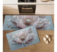 MLSOWM Dreamy Girl'S Heart Kitchen Rug Set 2 Piece Non Slip Washable Butterfly Flower Kitchen Mat Anti Fatigue Standing Area Rugs for Hallway, Dining Room and Entrance, 50x80cm+50x150cm, Grey