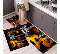 MLSOWM Electric Guitar Kitchen Rug Sets, 2 Piece Non Slip Kitchen Mats Classical Style Runner Set with Rubber Backing Super Absorbable Washable Floor Mats 43x75cm+43x120cm Orange