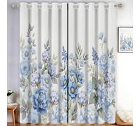 MLSOWM Elegant French Blackout Curtains 54 Inch Drop 2 Panels, Thermal Insulated Hydrangea Garden Eyelet Curtains with Coating Back Layer for Bedroom & Living Room Window Decor, 46"x54", Blue-Purple