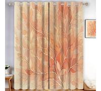 MLSOWM Elegant Leaves Blackout Curtains Branch Veins Thermal Eyelet Curtains Ring Top Peach Window Drapes for Living Room, Bedroom W 66" x L 72" 2 Panels