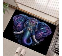 MLSOWM Elephant Head Door Mat Washable Blue-Purple Welcome Mats 90 x 150 cm Low Pile Non Slip Doormats Ethnic Customs Small Carpet for Entrance Bedroom Dining Room Bedside