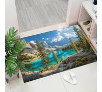 MLSOWM Emerald Green Lake Door Mat Washable Blue-Green Welcome Mats 90 x 150 cm Low Pile Non Slip Doormats Sunset Over Alpine Lakes Small Carpet for Entrance Bedroom Dining Room Bedside