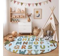 MLSOWM Enlightenment And Cognition Kids Round Rug, Soft Non-Slip Nursery Rug, Low Pile Washable Alphabet Kids Carpet for Boys Girls Bedroom, Classroom, Living Room, Playroom (Round 60cm)