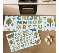 MLSOWM Enlightenment And Cognition Kitchen Rug Set Set of 2 for Kitchen Laundry Room Hallway | Alphabet Kitchen Floor Mat, Non Slip, Runner Carpet, Machine Washable, No Curling, 40x60cm+40x120cm