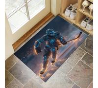 MLSOWM Fantasy Arena Indoor Doormat 60 x 90 cm - Non Slip Welcome Front Doormat Ice Hockey Players Soft Low-Profile Accent Rug for Entryway, Front Back Door, Blue