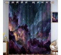 MLSOWM Fantasy Nebula Eyelet Blackout Curtains W 46" x L 72" Inch Drop 2 Panels Magical Starry Sky Thermal Insulated Curtains Energy Saving Super Soft Curtain for Bedroom Living Room, Purple