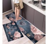 MLSOWM Feather Hot Air Balloon Kitchen Rugs Sets of 2 Non Slip Washable Cute Illustrations Kitchen Rugs and Mats Runner Rug Floor Carpet for Laundry, Hallways, Floor 43x75cm+43x150cm Charcoal Gray