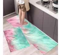 MLSOWM Feather Texture Kitchen Rugs Sets of 2 Non Slip Washable Abstract Hair Kitchen Rugs and Mats Runner Rug Floor Carpet for Laundry, Hallways, Floor 40x60cm+40x120cm Pink