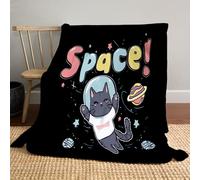 MLSOWM Flannel Fleece Blanket 220x240cm All Season Cute Cat Fluffy Throw Blanket Alien Planet Cosy Warm Throw for Bed Sofa Couch Car Home, Black