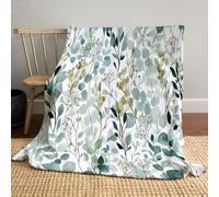 MLSOWM Flannel Fleece Blanket 220x240cm All Season Wildflowers Pattern Fluffy Throw Blanket Watercolor Eucalyptus Cosy Warm Throw for Bed Sofa Couch Car Home, Green