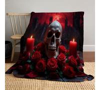 MLSOWM Flannel Fleece Blanket 220x240cm Skull Rose All Season Fluffy Throw Blanket Gothic Castle Cosy Warm Throw for Bed Sofa Couch Car Home, Red