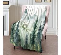 MLSOWM Flannel Fleece Blanket Throw - Misty Pine Forest Versatile Soft Warm Blanket Forest Watercolor Fluffy Throws for Couch Flannel Throw for Fit All Season, Green-130x150cm