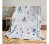 MLSOWM Fleece Throw Blanket for Couch Bed, 130x150cm Wildflowers And Grass Throw Blanket Super Soft Cozy Blankets with Watercolor Dragonfly Lightweight Plush All Season Use,