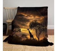 MLSOWM Fleece Throw Blanket for Couch Bed, 200x240cm African Sunset Throw Blanket Super Soft Cozy Blankets with Giraffe Lightweight Plush All Season Use,