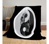 MLSOWM Fleece Throw Blanket with Wildflowers Pattern,Soft Warm Yin Yang Symbol Throw Blanket Easy Care Bed Blankets All Seasons for Chair Sofa Office, 150x200cm, Black