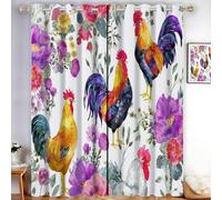 MLSOWM Flowers And Chickens Blackout Curtains for Bedroom W 66" x L 54" inch Drop Eyelet Curtains for Living Room Countryside Farmhouse Thermal Insulated Window Curtain Panels 2 Panels, Purple