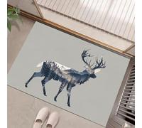 MLSOWM Forest Deer Silhouette Door Mat Washable Grey Welcome Mats 60 x 90 cm Low Pile Non Slip Doormats Double Exposure Art Small Carpet for Entrance Bedroom Dining Room Bedside