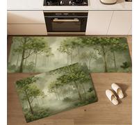 MLSOWM Forest Trail In The Mist Kitchen Rug Sets of 2, Magic Forest Kitchen Floor Mat, Non-Slip Washable Runner Rug Comfort Standing Mats for Laundry Sink, 43x75cm+43x150cm Sage Green