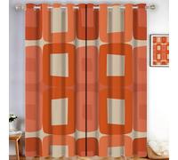 MLSOWM Four Square Blackout Curtains, Terracotta Thermal Insulated Curtains, Hand Drawn Geometry Printed Ring Top Drapes for Girls Bedroom, W 66" x L 72", 2 Panels