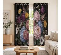 MLSOWM French Retro Blackout Curtains for Bedroom, 90 Eyelet Curtains Tulip And Peony Bouquets Window Curtains for Room Darkening & Noise Reducing with Black Liner 2 Panels, 46" x 90", Purple Pink